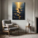 Nærbilde av Lysende sti på vannet trykt på lerret – høy kvalitet, teksturert overflate som fremhever fargedybden i digital kunst.