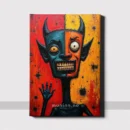 En mørk demon med en unik fargedeling i ansiktet, i en surrealistisk stil.
