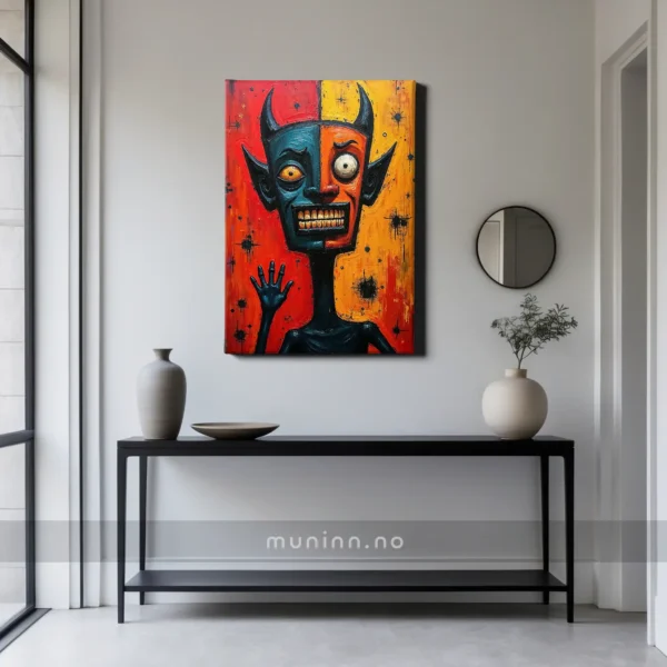 Moderne kunst som viser dualismen mellom lys og mørke i en demonisk form.