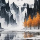 Gylne trær i et vinterlandskap, som symboliserer liv midt i den iskalde tomheten.