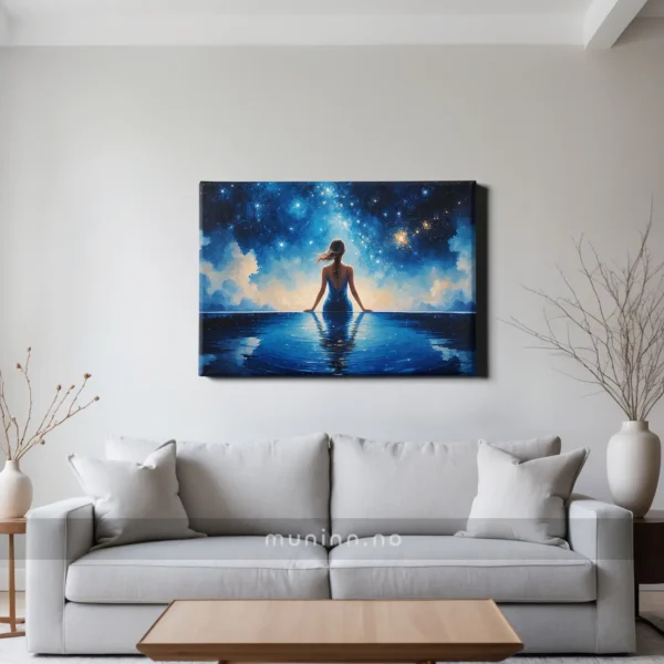 En hypnotisk scene med en kosmisk himmel reflektert i vannet.