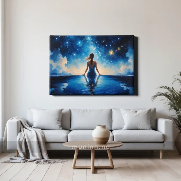 Digital kunst av en kvinne og nattehimmelen i en mystisk atmosfære.