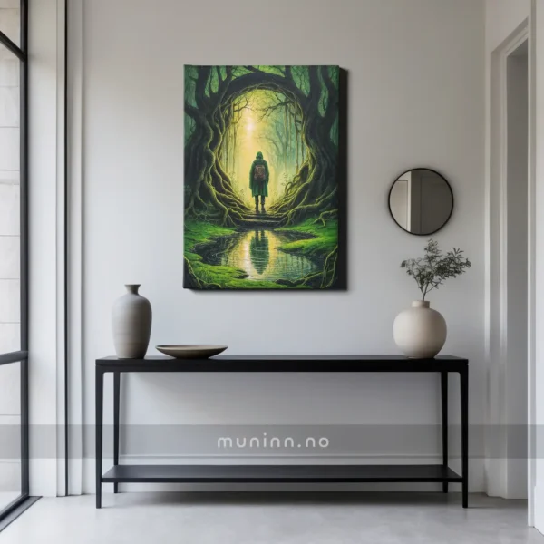 Skogsportal kunst med en mystisk åpning i skogen