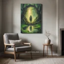 Eventyrlig skogsportal kunst med en ensom reisende
