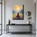 Digitalt kunstverk med åndelig kontemplasjon i fjellene.